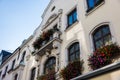 Low angle shot of modern building exterior against a cloudy blue sky in Dusseldorf Royalty Free Stock Photo