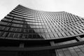 Low angle shot of a modern Building in True North Square in Winnipeg, grayscale shot