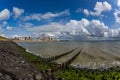 Low angle shot of the ocean under the cloudy sky in Vlissingen, Zeeland, Netherlands