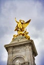 Low angle shot of Queen Victoria Memorial.Golden monument winged statue angel near Buckingham Palace Royalty Free Stock Photo