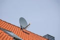 Low angle shot of a rooftop satellite