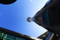 Low-angle shot of the Sky Tower of Auckland on a bright sunny day. New Zealand.