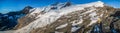 Low angle shot of a snowy mountainous scenery under the clear sky in Grossvenediger, Austria Royalty Free Stock Photo