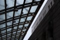 Low-angle shot of steel structure roof ceiling made of metal and glass Royalty Free Stock Photo