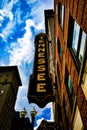 Low angle shot of the Tennessee Theater signage in Downtown Knoxville