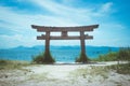 Low angle shot of a torii at a beach in Naoshima Island, Japan during summer