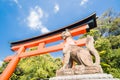 Low angle shot of Torii gates in Fushimi Inari in Kyoto, Japan Royalty Free Stock Photo