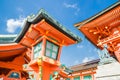 Low angle shot of Torii gates in Fushimi Inari, Kyoto, Japan Royalty Free Stock Photo