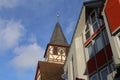 Low angle shot of towers of the old city of Niederstetten in Germany Royalty Free Stock Photo