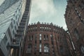 Low angle shot of Vienna Gasometers houses, historical landmark in Vienna, Austria