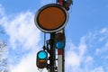 Low angle shot of a vintage railway semaphore signal showing STOP Royalty Free Stock Photo