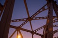 Low angle of steel bridge structure on twilight sky background