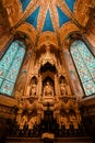 Low angle view of the astonishingly beautiful interior of the Notre-Dame de Paris cathedral