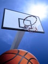 basketball. Low angle view of basketball hoop against on blue sky Royalty Free Stock Photo