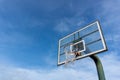Low angle view of basketball ring on sky background. Outdoor basketball hoop Royalty Free Stock Photo