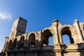 low angle view of beautiful famous ancient Arles Amphitheatre