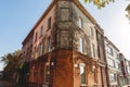 low angle view of beautiful house with ivy on wall at historical street of Royalty Free Stock Photo