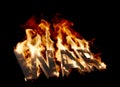 Low-angle view of Big WAR Word on Fire with High Flames on Black Royalty Free Stock Photo