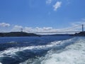 Low-angle view of Bogaz bridge of Istanbul in spring