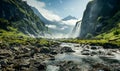 Low angle view of the Bridal Veil Waterfall in the Yosemite