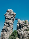 Low angle view of bridge between rock formations in Horn-Bad Meinberg Royalty Free Stock Photo