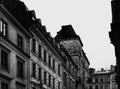 Low angle view of buildings in black and white Royalty Free Stock Photo