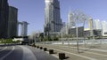 Low angle view of Burj Khalifa in Dubai, UAE. Action. The tallest building in the world and famous tourist attraction Royalty Free Stock Photo