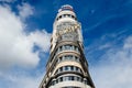 Low angle view of Capitol building at Gran Via Street in Madrid. Royalty Free Stock Photo