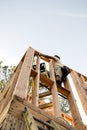 Low angle view of a rough carpenter