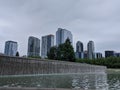 Low angle view of a cascading waterfall at Bellevue Downtown Park