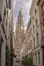 Low angle view of the Cathedral of Our Lady in Antwerp, Belgium