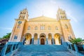 Low angle view of the church at susnet time, Lefkes Royalty Free Stock Photo