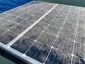 Low angle view and close-up of dusty solar panel