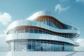 Low angle view of a curved metal building facade, with a minimalistic design featuring parametric patterns inspired Royalty Free Stock Photo