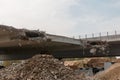 Low angle view of a demolished part of a highway bridge during the renovation process