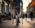 Low angle view at disabled young man with prosthetic leg