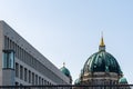 Low angle view of the dome of Berlin Cathedral from Spree River Royalty Free Stock Photo