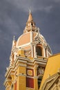 The dome of Cartagena cathedral in sunlight against dark sky, Old Town Cartagena, Colombia