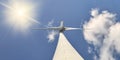 Dutch wind turbine with blue sky and sunlight