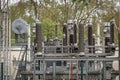 Low Angle View Of electric transformer in power station. Reactor pressure to maintain a constant electricity