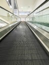 Low angle view of empty escalator in the supermarket.