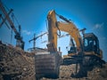 Low angle view of excavator at construction site Royalty Free Stock Photo