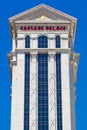 Low angle view of exterior side of Augustus tower caesars palace against the blue clear sky.