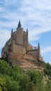 Low angle view of the famous tower of Alcazar of Segovia located in Spain. Castle of Segovia towern Royalty Free Stock Photo