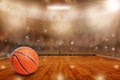 Basketball Arena With Ball on Court and Copy Space Royalty Free Stock Photo