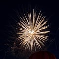 Low angle view of firework and balloon against sky at night Royalty Free Stock Photo