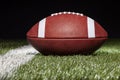 Low angle view of a football on a grass field with black background Royalty Free Stock Photo