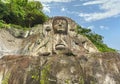 Low angle view of the giant buddha Daibutsu Yakushi of Nihonji temple in Mount Nokogiri.