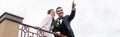 Low angle view of groom pointing Royalty Free Stock Photo