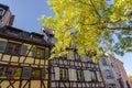 Low angle view of half-timbered houses in Colmar, Alsace, France Royalty Free Stock Photo